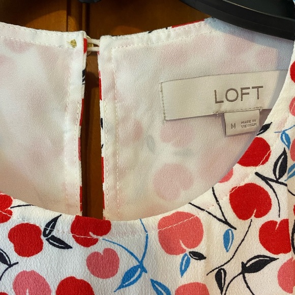 Loft Ann Taylor Dress Medium Cottage Cherry Balloon Sleeve Swing Dress Red - Picture 5 of 9